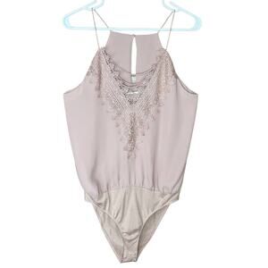 NEW WAYF Posie Cami Bodysuit Lace Up Neck Pale Pink Size Small